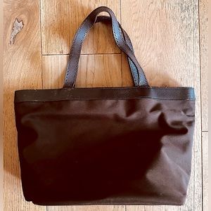 Banana Republic brown canvas & leather straps, 17”x11”x8” tote, 7.5” strap drop